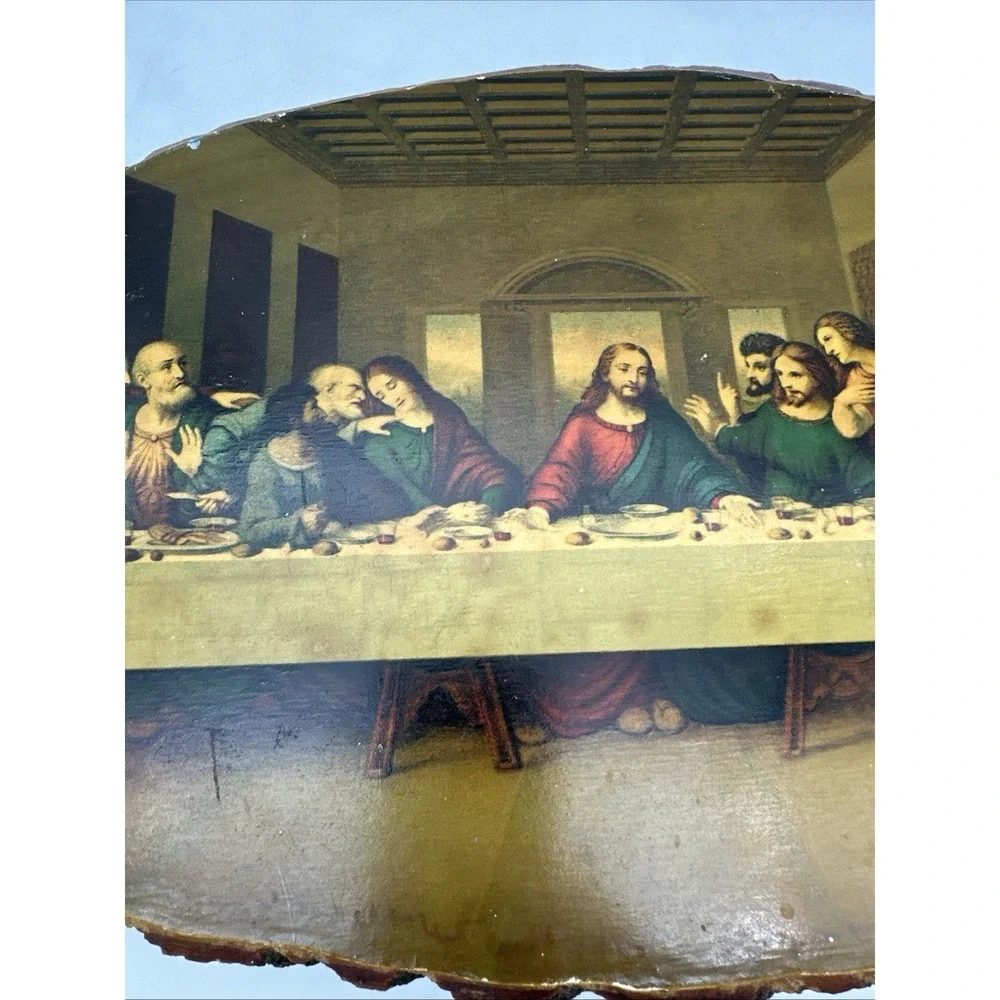 Vintage The Last Supper on Live Edge Cedar Wood Slab Wall Art 18